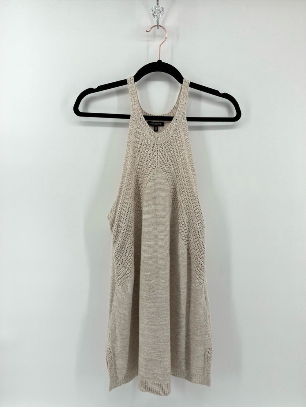 Dynamite Beige Knit Mini Dress Halter Crochet